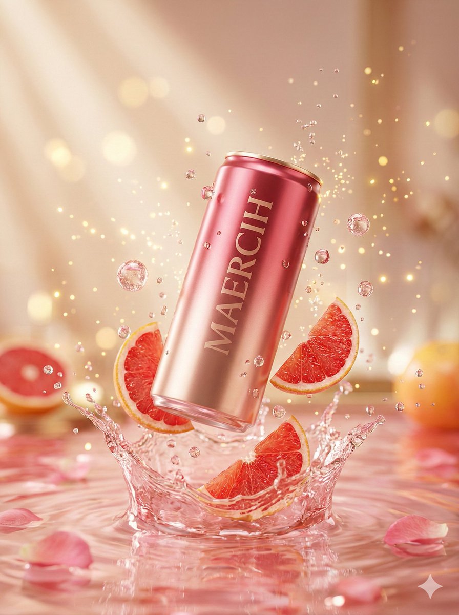 Luxury Commercial Shot of Floating Grapefruit Sparkling Can — example 1