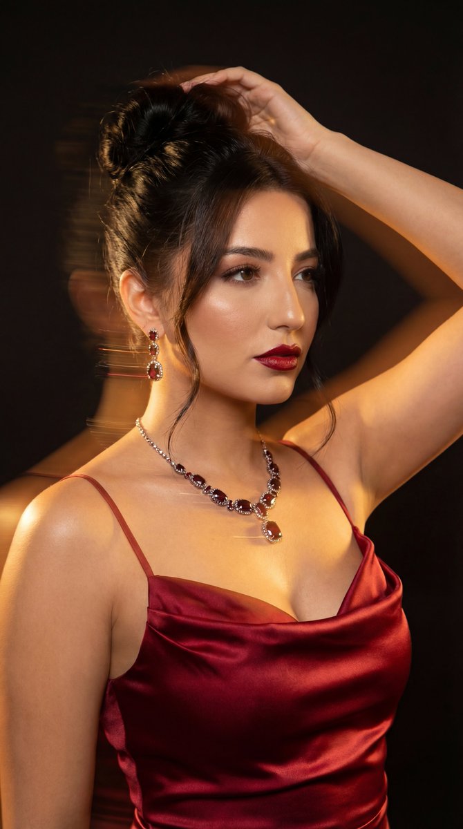 Vogue-Style Cinematic Portrait in Red Satin (Duplicate) — example 1