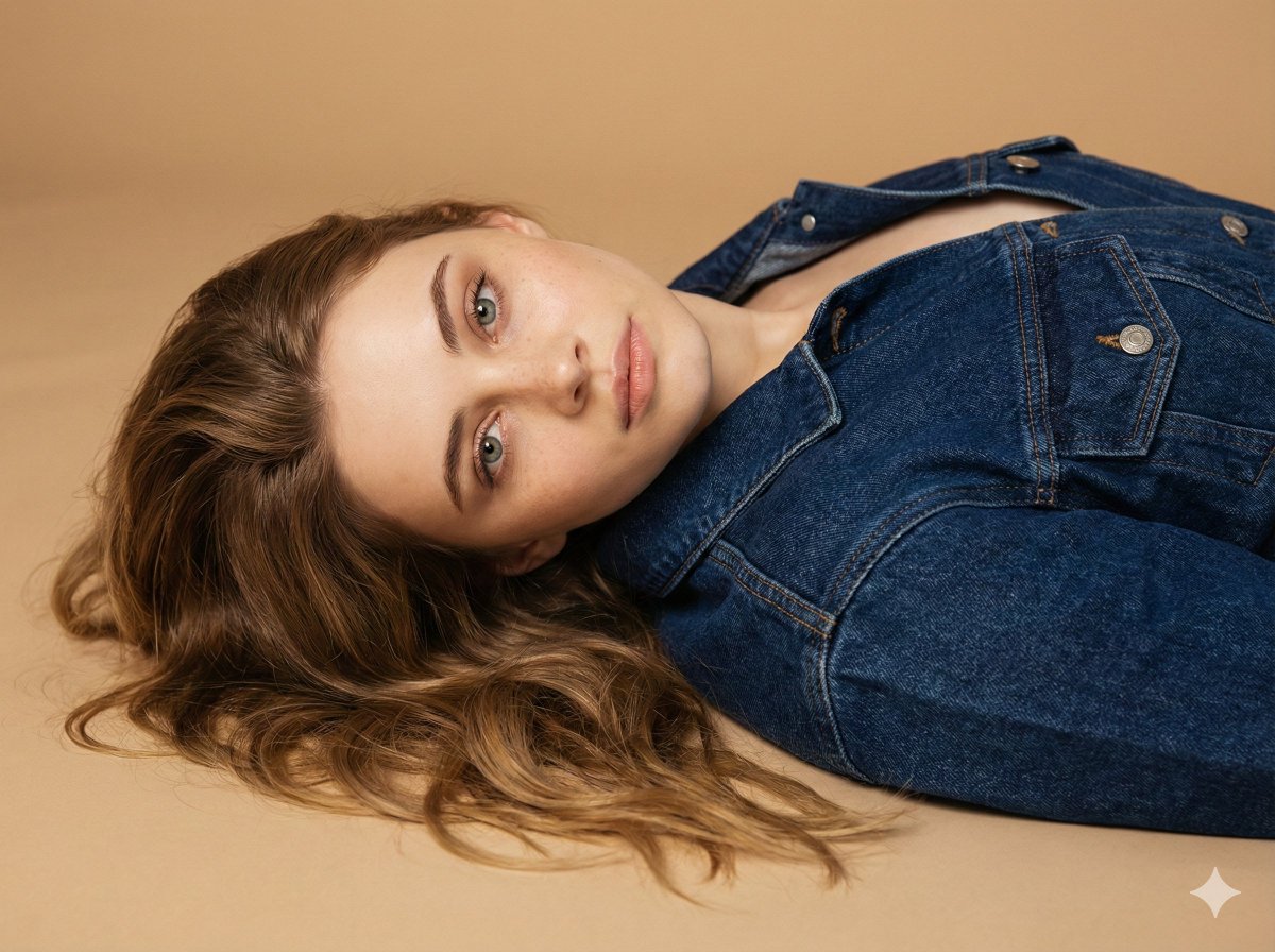 Intimate Denim Editorial Studio Portrait — example 2
