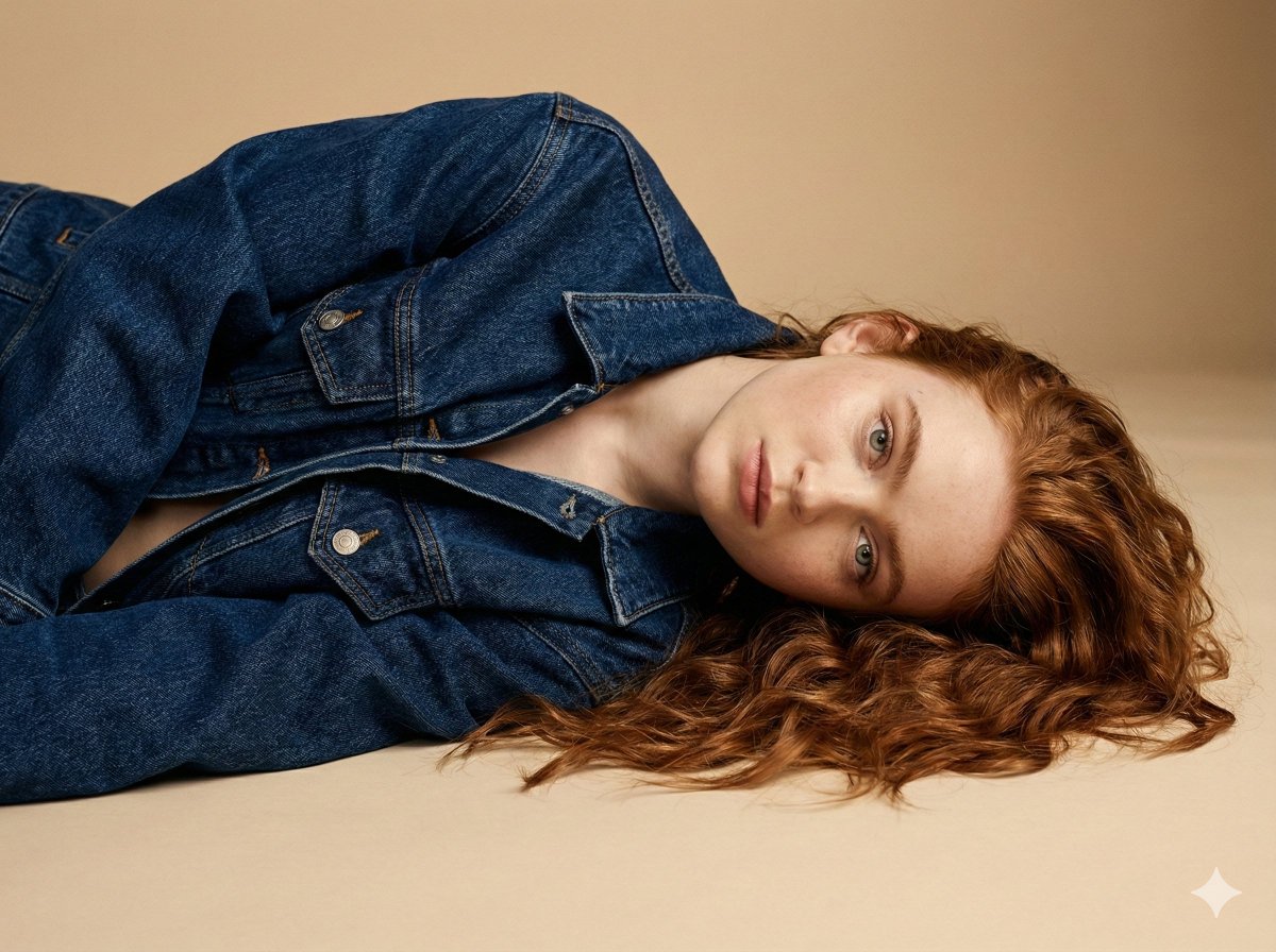 Intimate Denim Editorial Studio Portrait — example 3