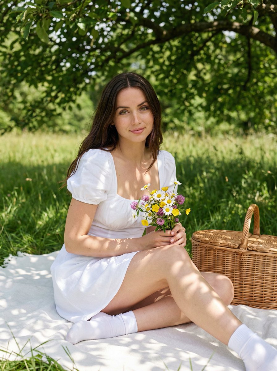 Cottagecore Picnic Portrait in Dappled Sunlight — example 2