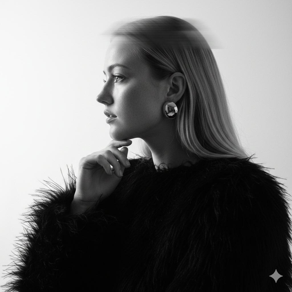 Black-and-White Surreal Editorial Portrait Prompt — example 1