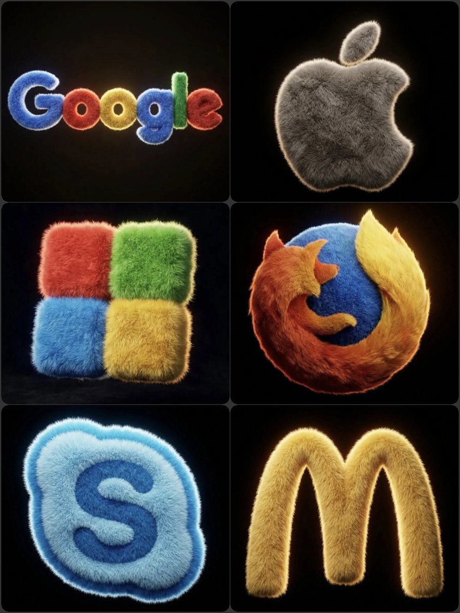 Hyper-realistic 3D fluffy logo transformation — example 1