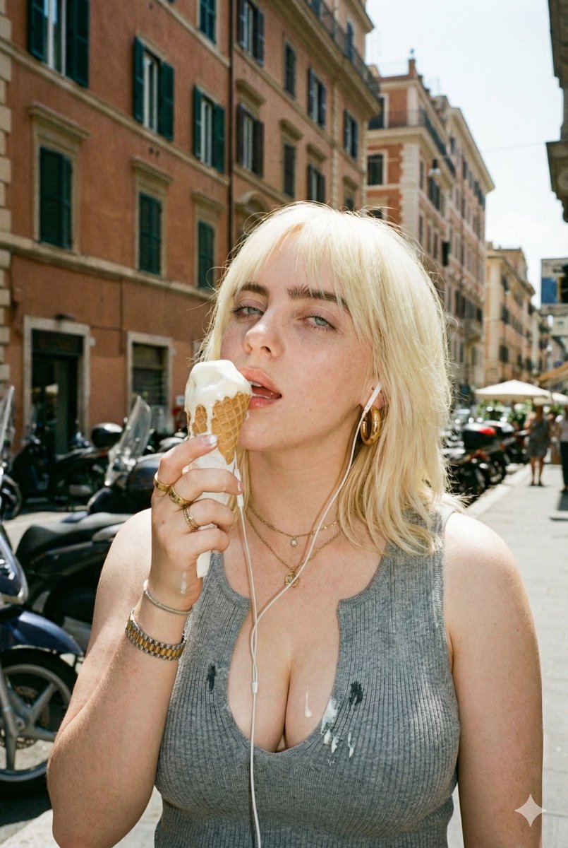 Candid Street Photo of Woman with Melting Ice Cream — example 1