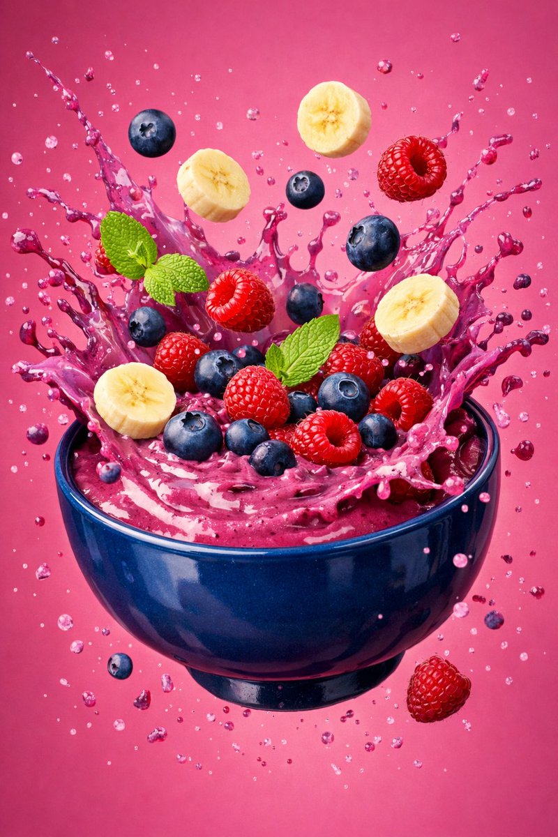 Hyper-Realistic Berry Smoothie Explosion Food Photography Prompt — example 1
