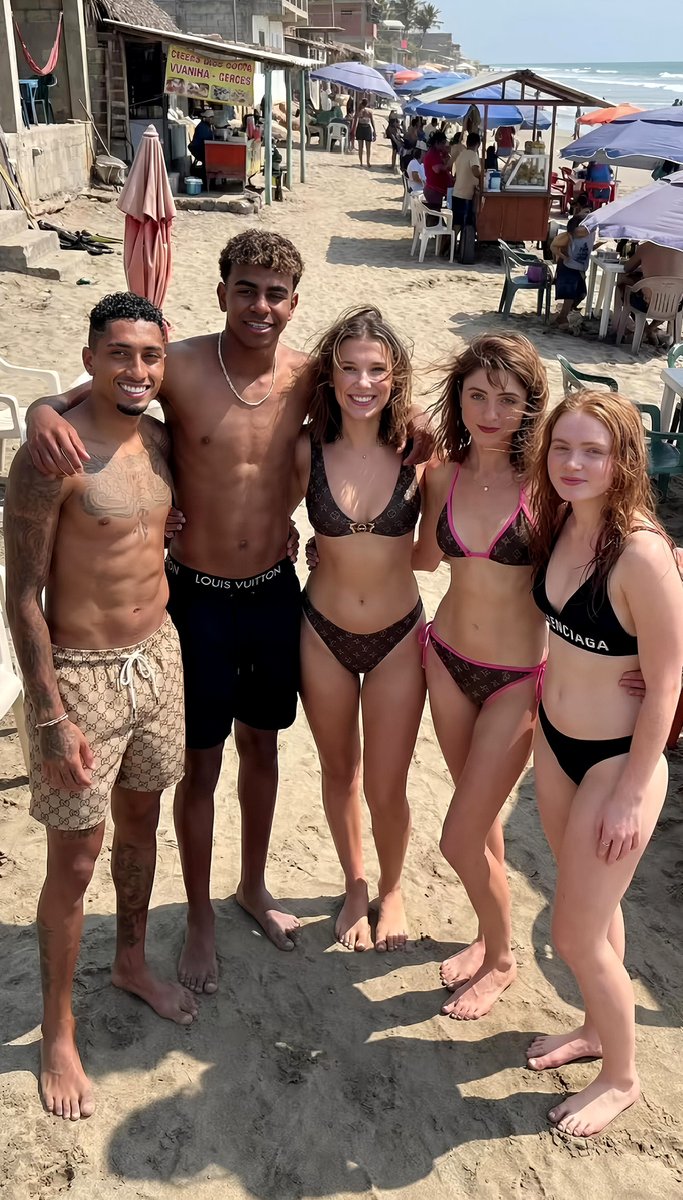 Celebrity Group Photo on Tropical Beach Prompt — example 1