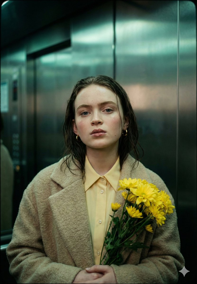 Sadie Sink Introspective Elevator Portrait Prompt — example 1