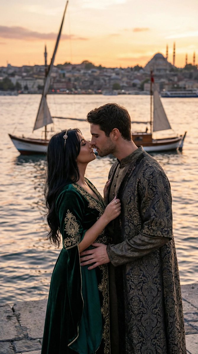 Cinematic Ottoman Historical Romance Kiss Prompt — example 1