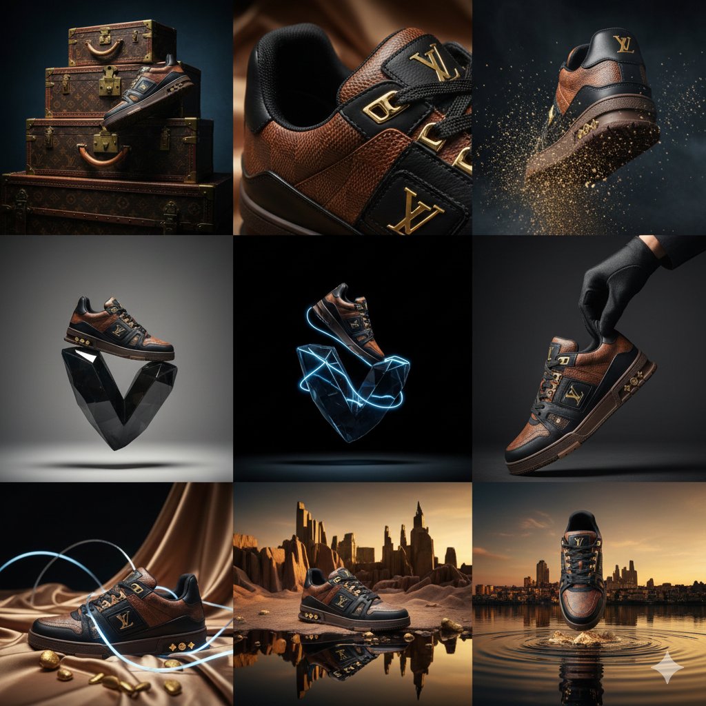 Louis Vuitton Sneaker Editorial Grid Prompt — example 1