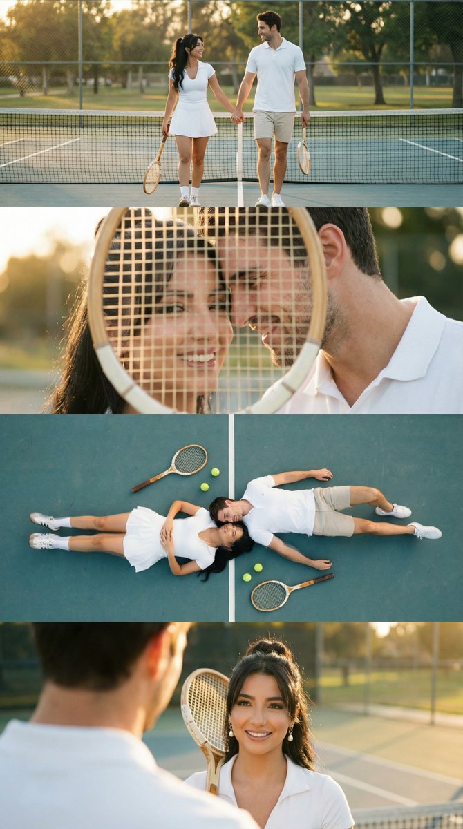 4-Panel Tennis Couple Storyboard Prompt — example 1