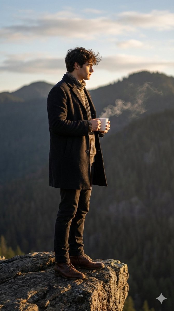 Cinematic Sunrise Portrait on a Cliff Edge — example 1
