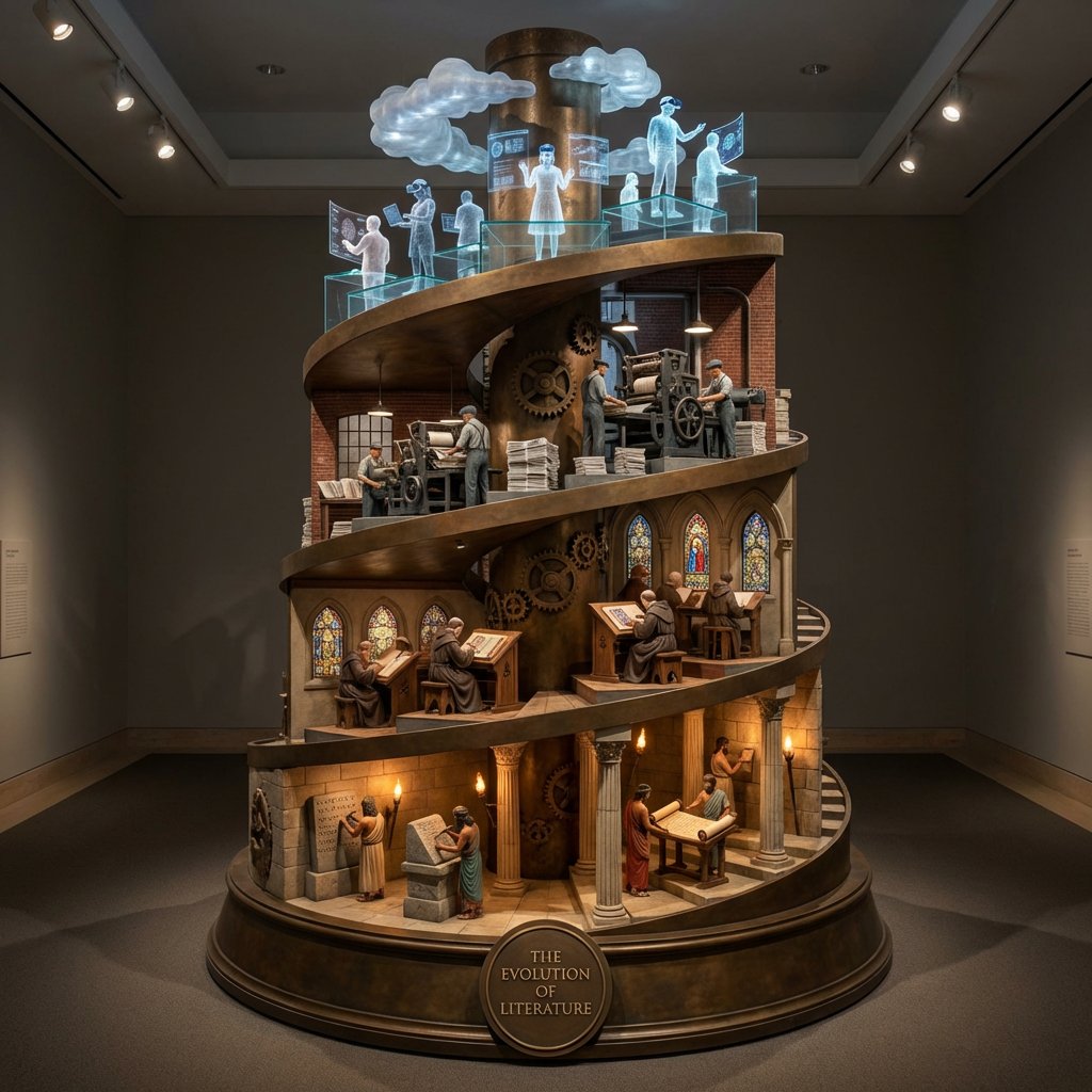 Helical Tower Sculpture Prompt for Visualizing Historical Evolution — example 1