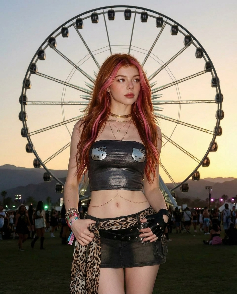Photorealistic Music Festival Portrait at Sunset — example 2