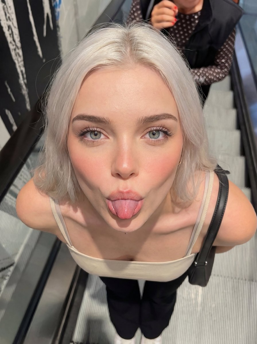 Playful Escalator Selfie Portrait — example 1