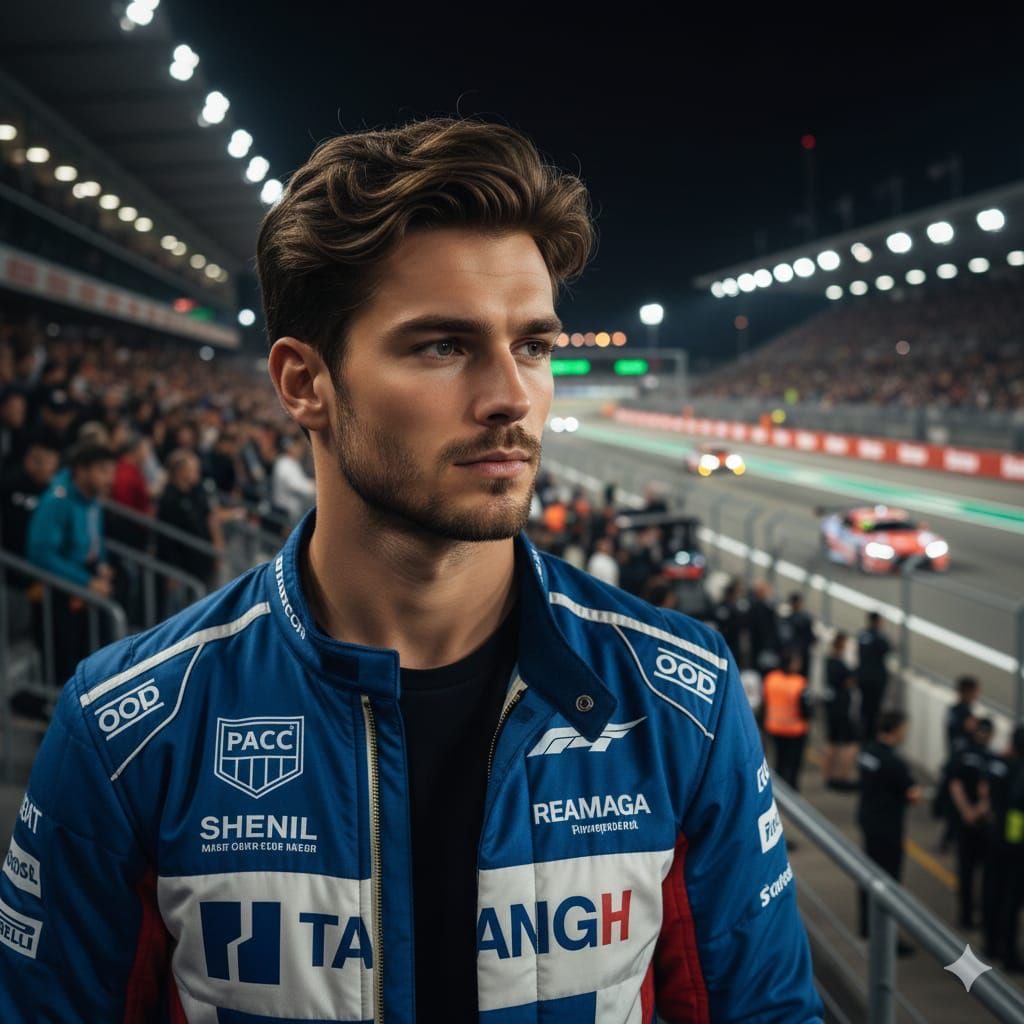 Cinematic Portrait of a Racing Driver at Night — example 1
