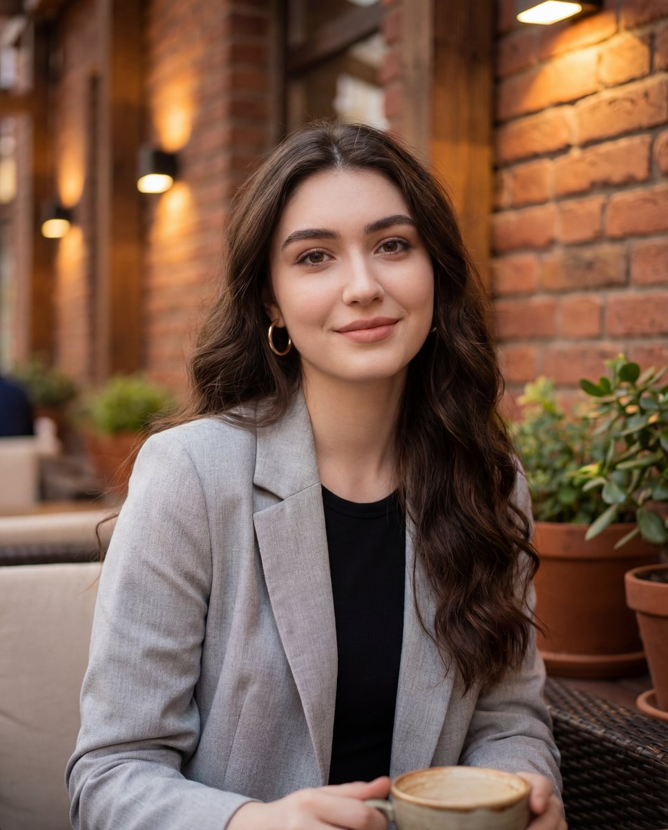 Casual Lifestyle Portrait in an Urban Outdoor Café — example 1