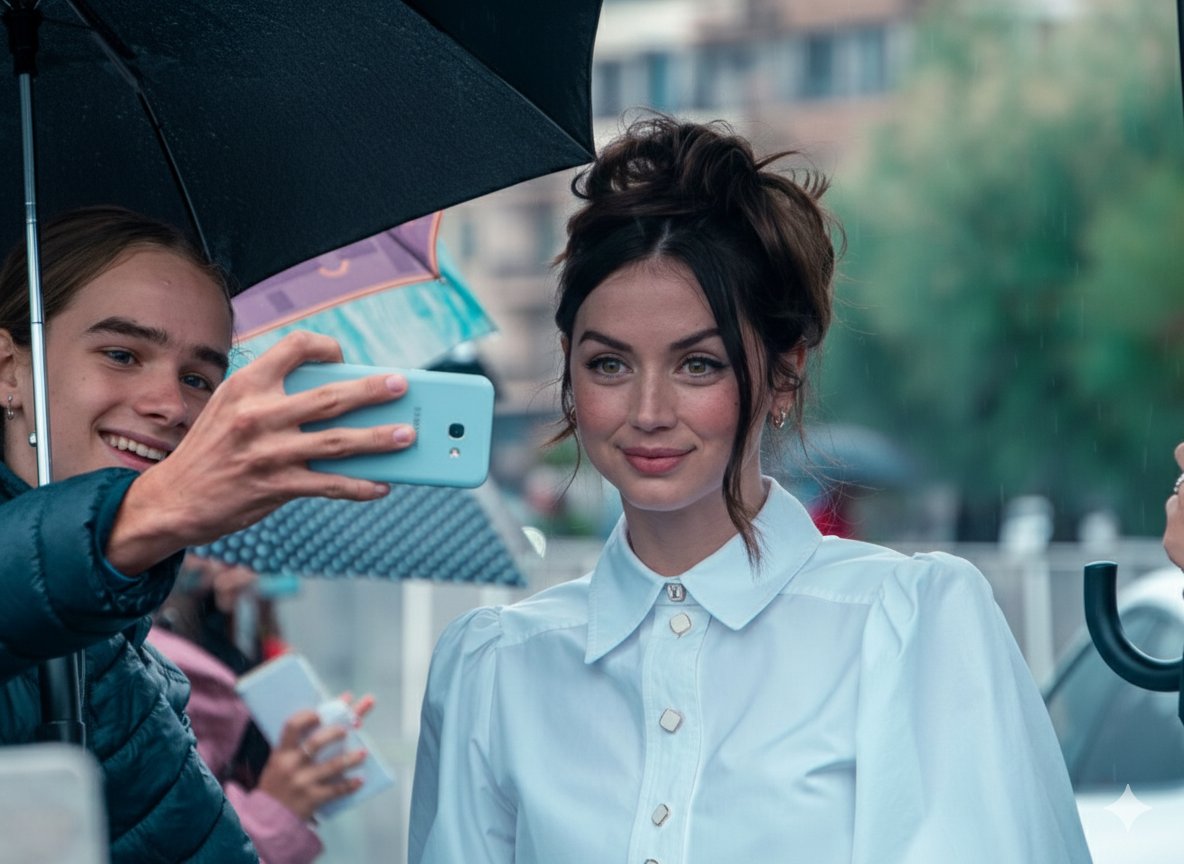 Multi-Scenario Celebrity Image Generation (Sydney Sweeney / Ana de Armas) — example 1