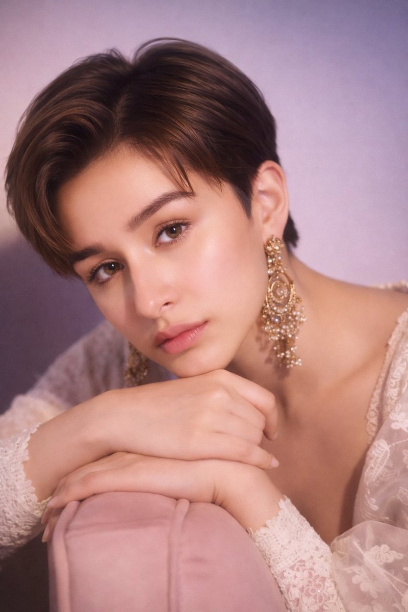 Portrait of Shraddha Kapoor with Pixie Cut and Jhumka Earrings — example 3