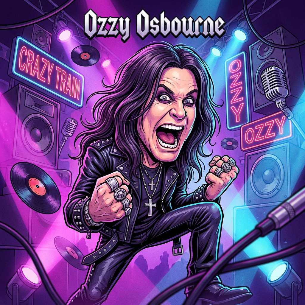Master Prompt for Caricature Art of Music Legends — example 1