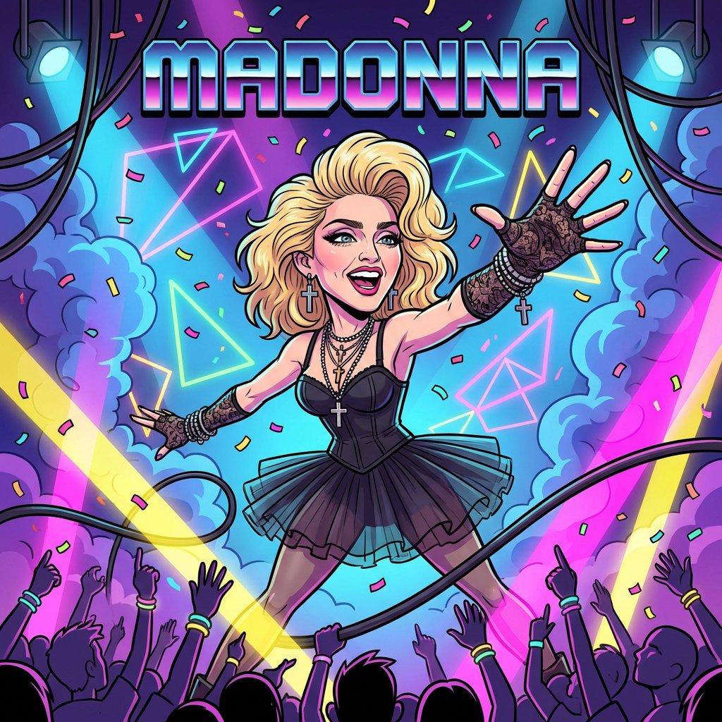 Master Prompt for Caricature Art of Music Legends — example 2