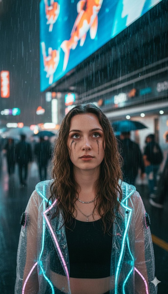 Cyberpunk Realism Portrait in Shinjuku Rain — example 1
