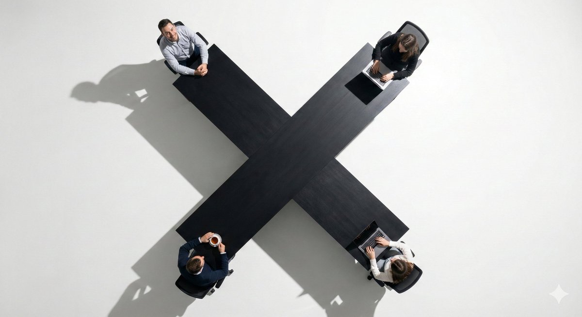 Top-Down Flat Lay of Custom-Shaped Conference Table — example 1