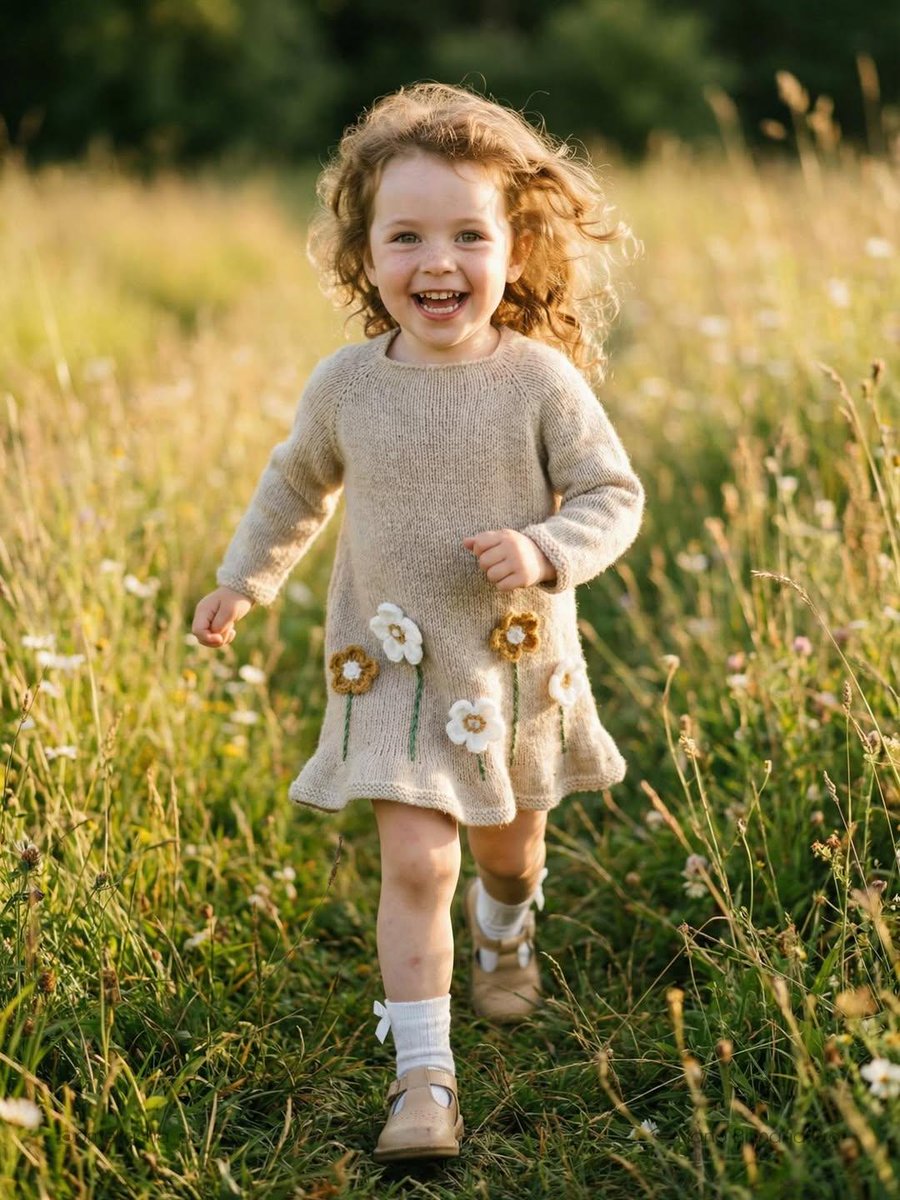 Lifestyle Photo of Toddler Running in Sunlit Meadow