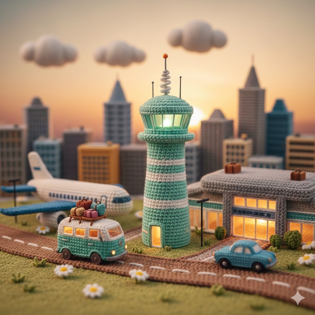 Crocheted Miniature Airport Diorama Prompt — example 1