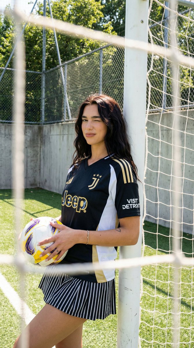 Juventus Kit Soccer Field Portrait with Harsh Sunlight — example 2