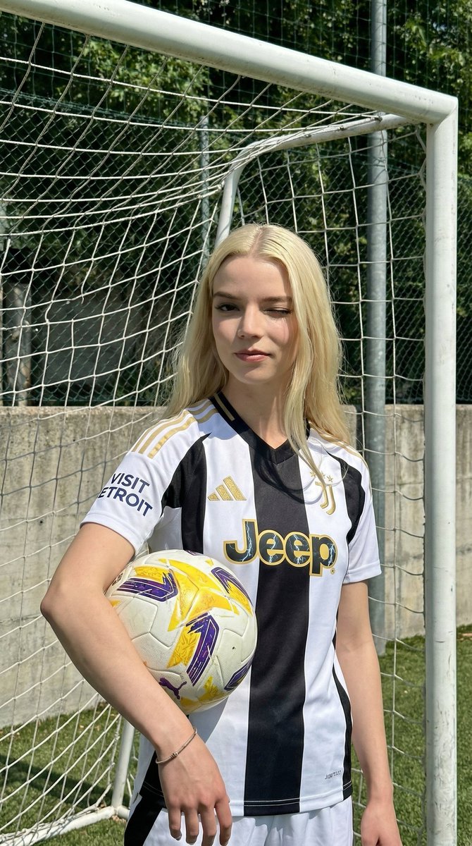 Juventus Kit Soccer Field Portrait with Harsh Sunlight — example 3