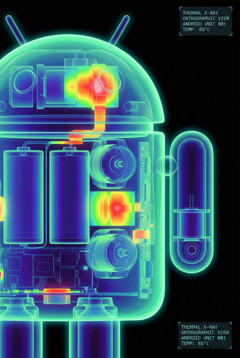 High-Contrast Thermal X-Ray Render of Android Robot — example 1