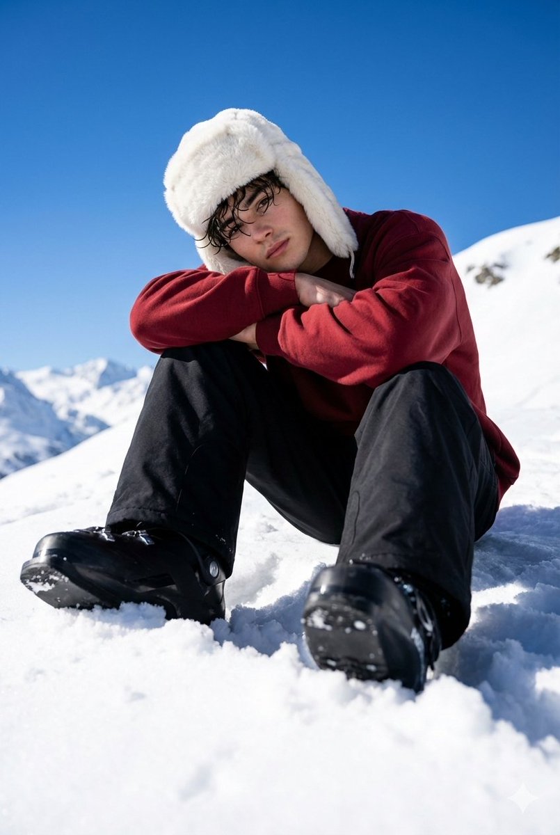 Alpine Snow Portrait with Trapper Hat — example 1