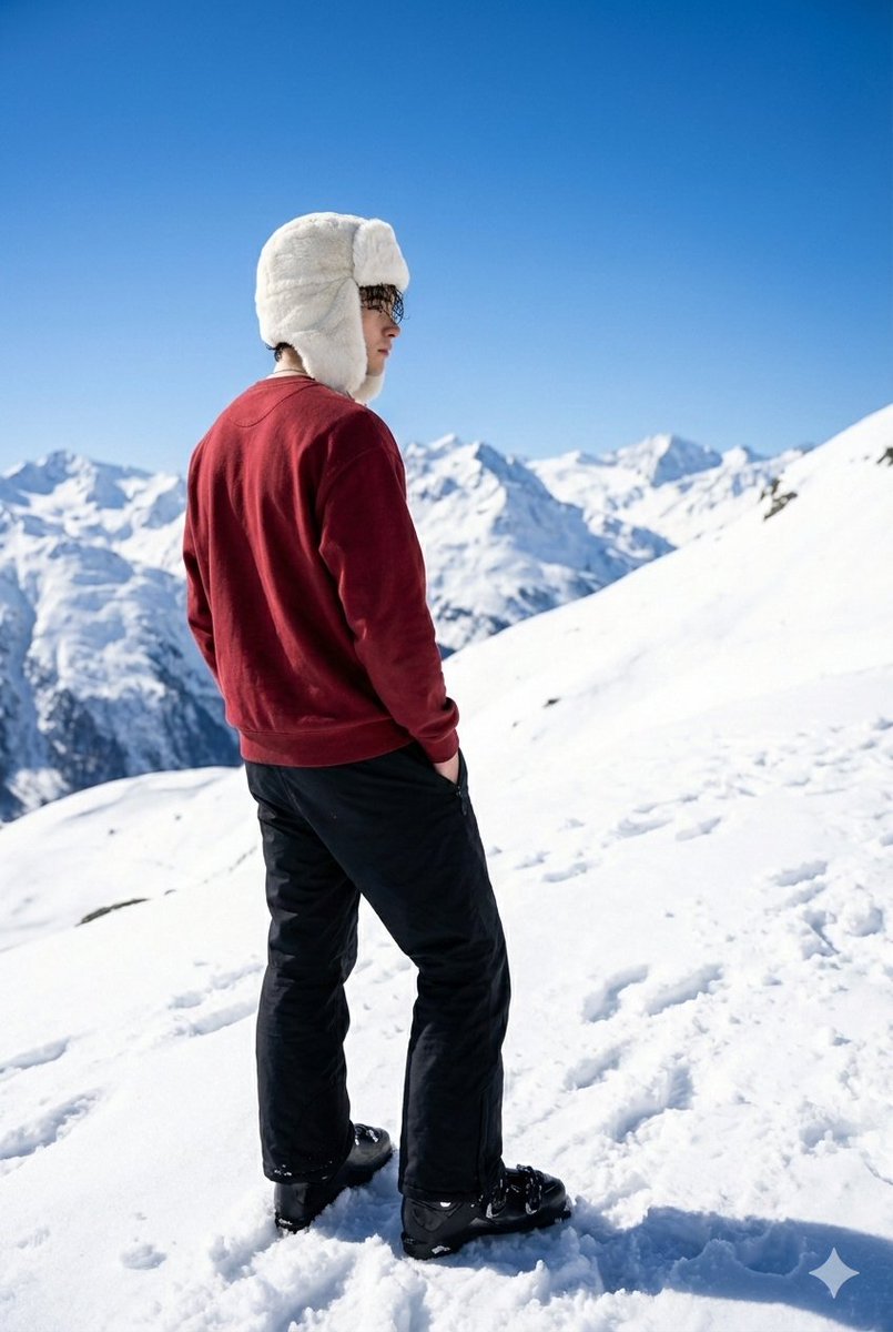 Alpine Snow Portrait with Trapper Hat — example 2