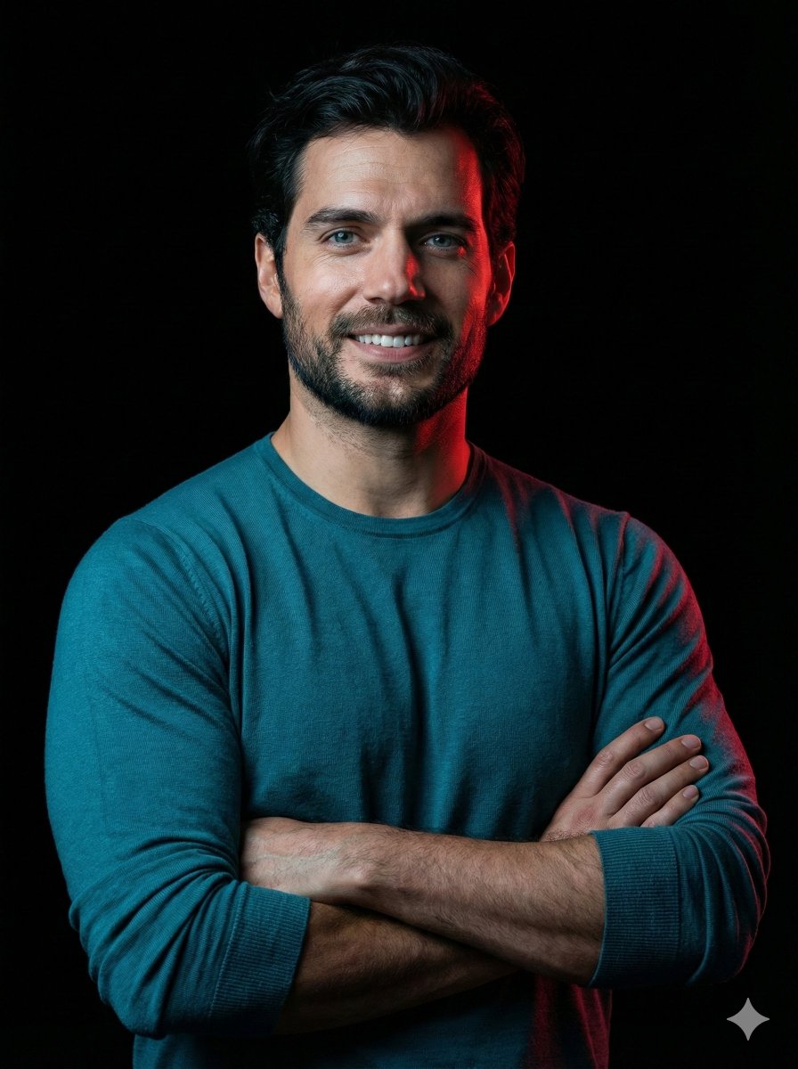 Cinematic studio portrait with exact facial match — example 1