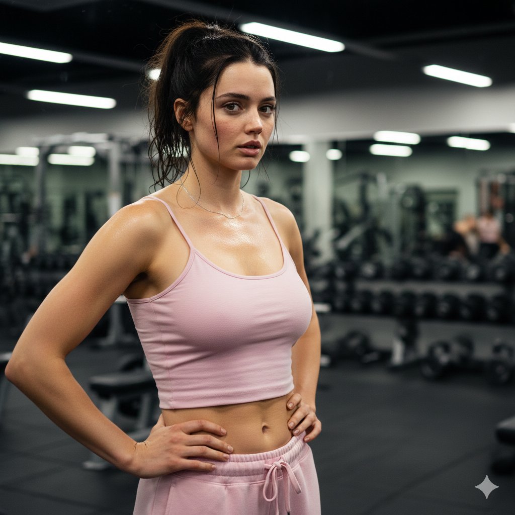 Hyper-realistic gym portrait with intense sweat and skin detail — example 2