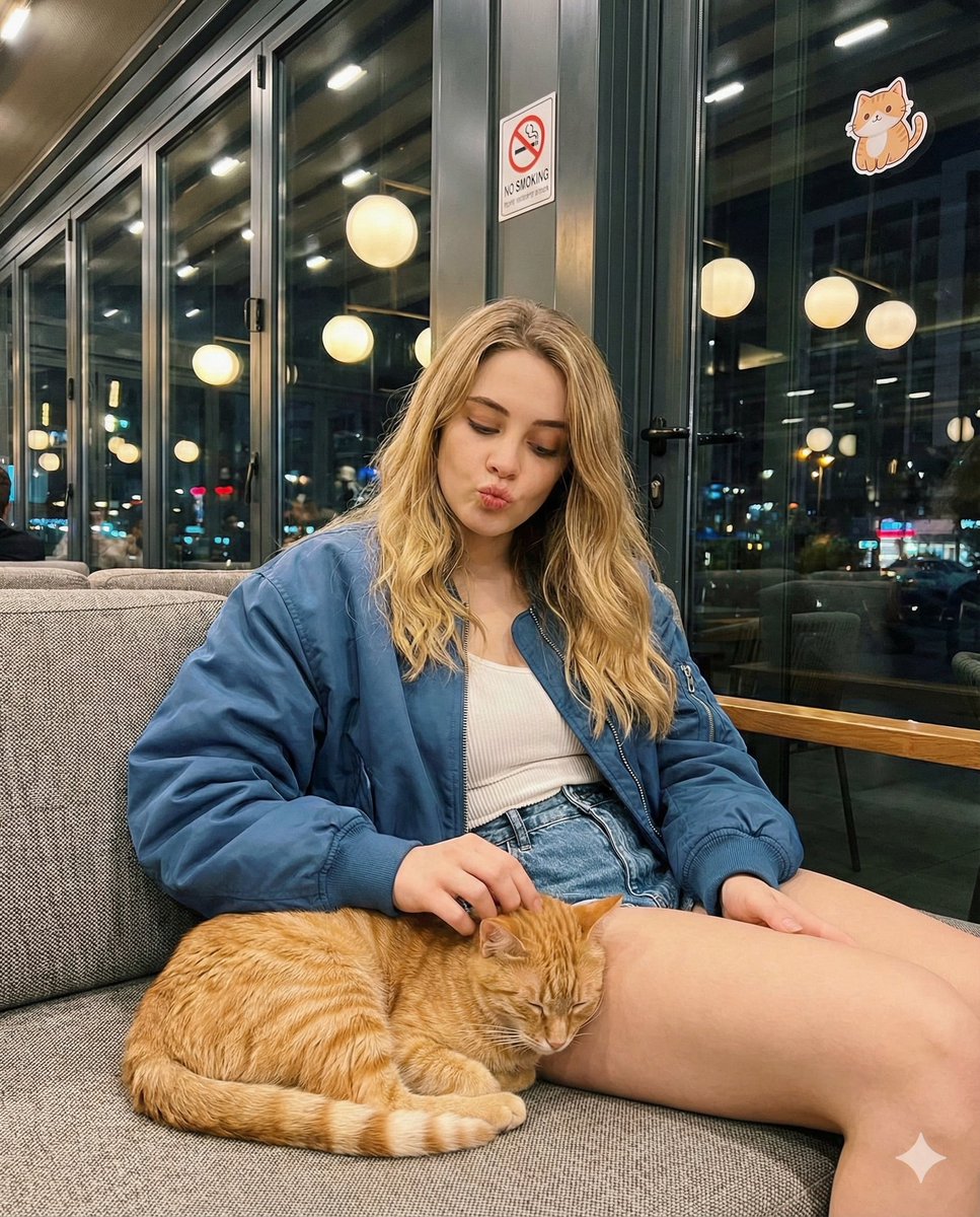 Candid cafe snapshot with a cat — example 1