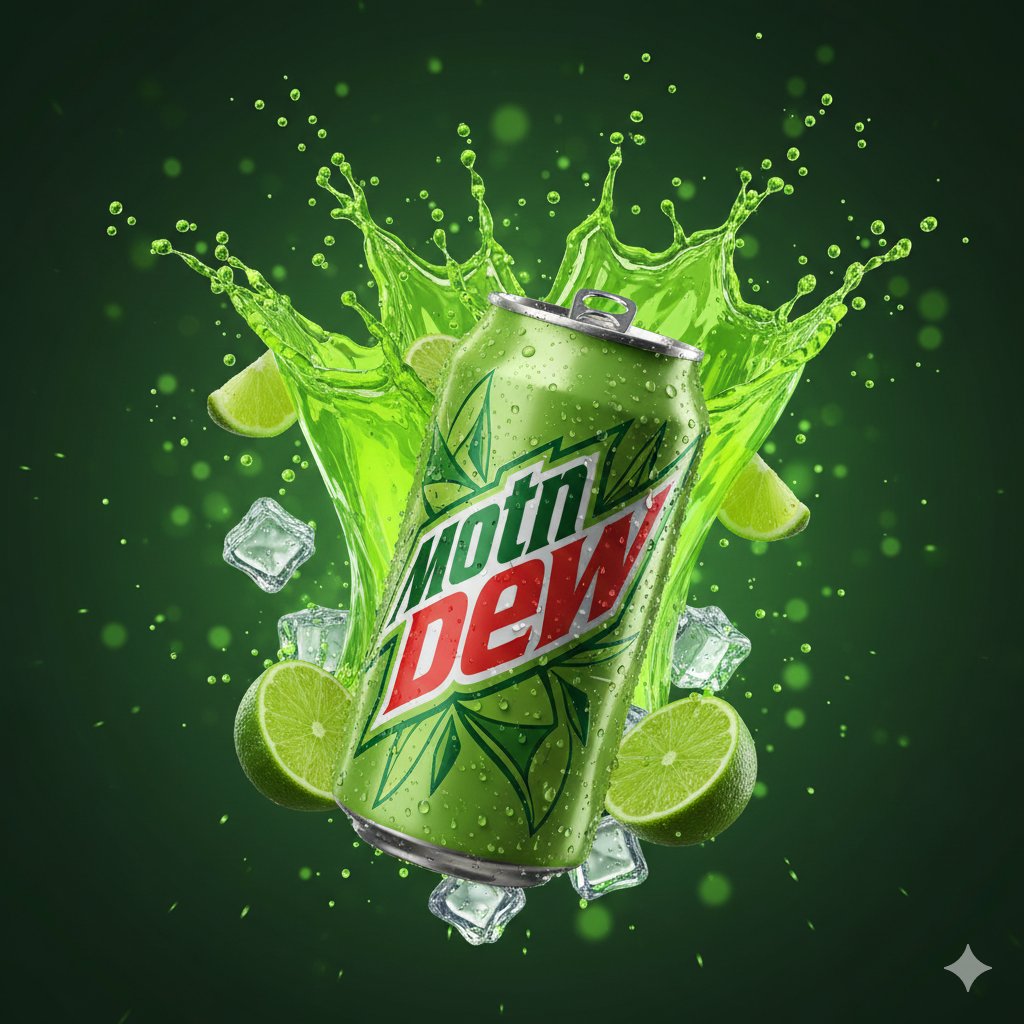 Hyper-Realistic Mountain Dew Can Explosion Product Shot — example 1