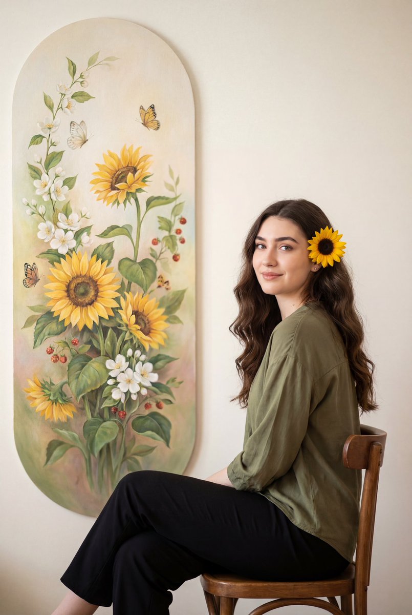 Warm Botanical Portrait with Sunflower Art — example 1