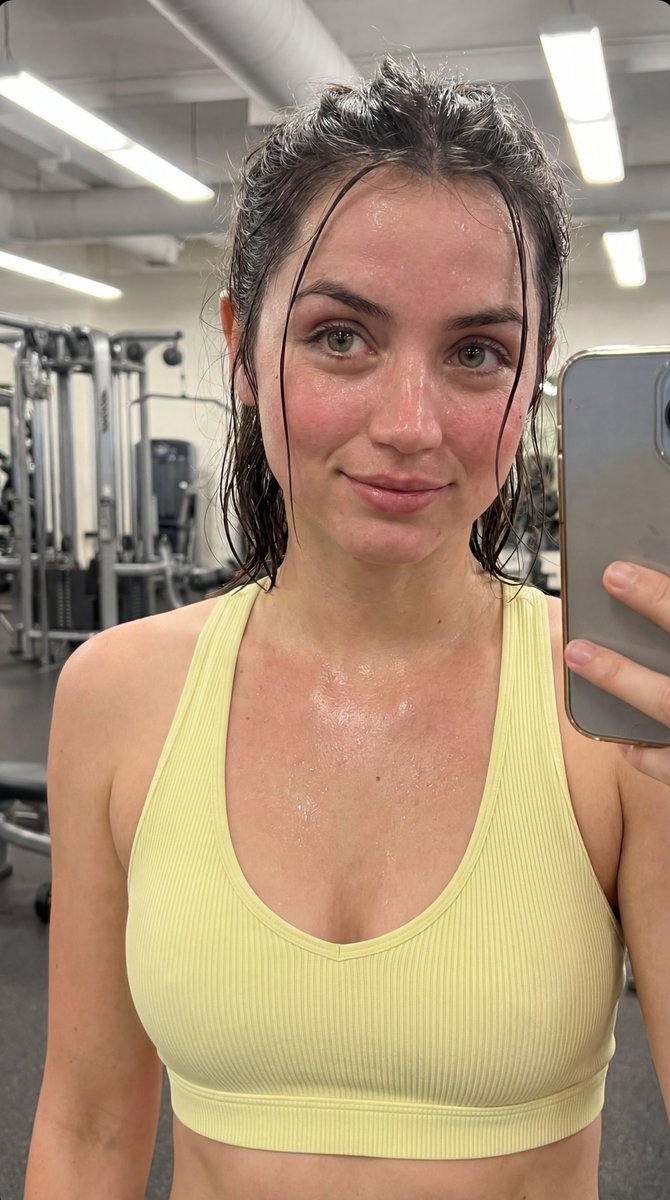 Ana de Armas Post-Workout Gym Selfie Portrait — example 1