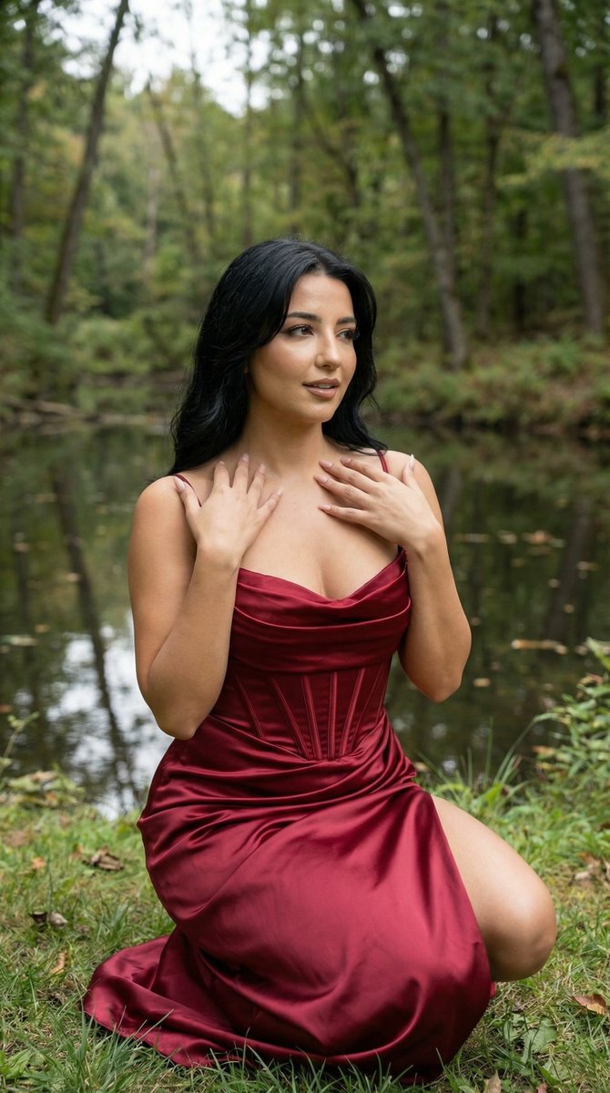 Cinematic Forest Lakeside Fashion Portrait — example 1