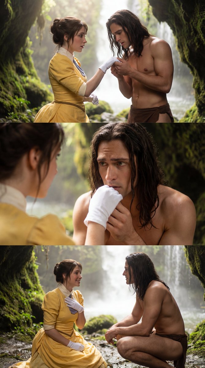 Tarzan and Jane Cosplay Waterfall Triptych Prompt — example 1