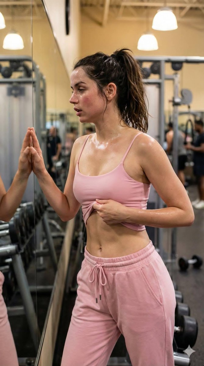 Ana de Armas exhausted at the gym portrait — example 3