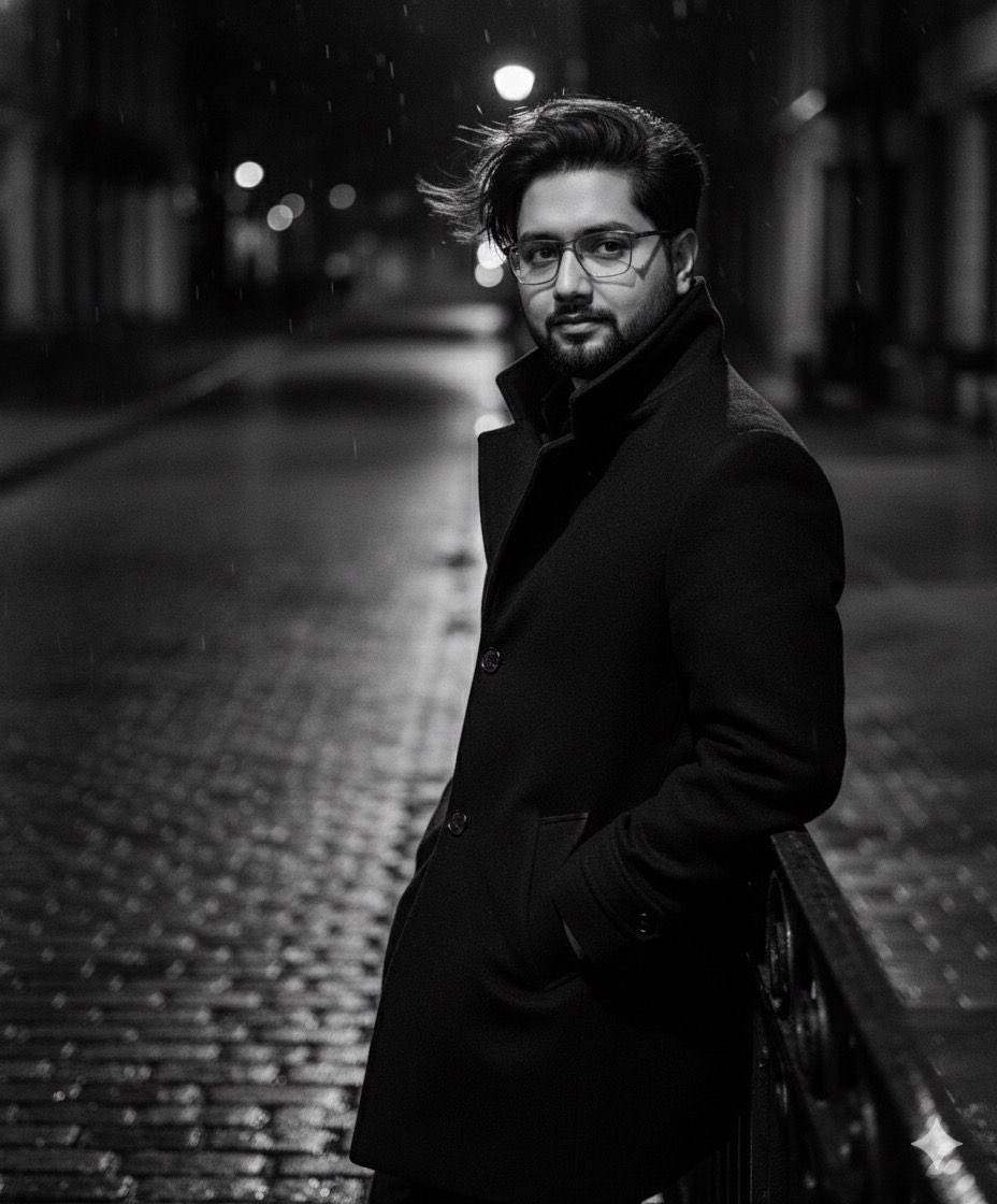 High-fashion black-and-white editorial portrait — example 1