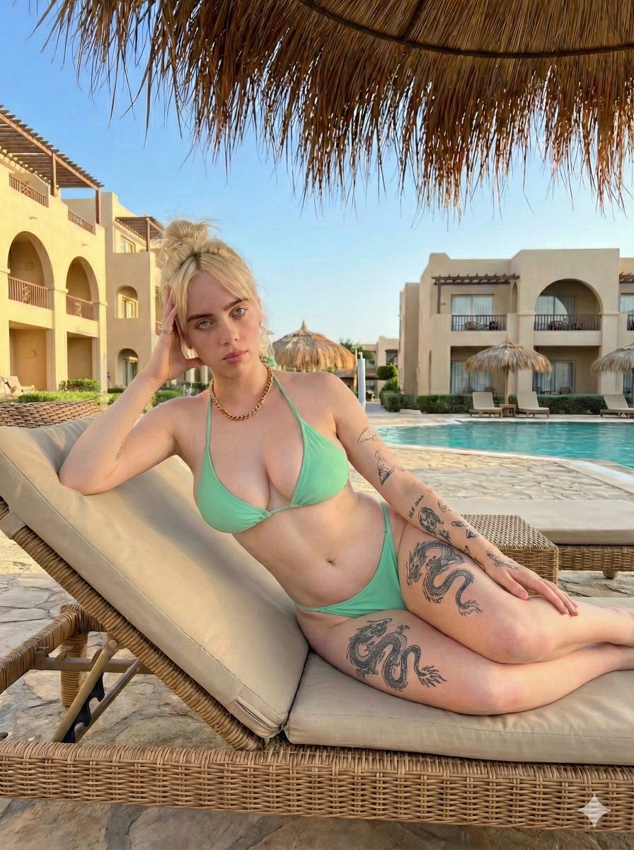 Poolside paradise portrait with golden hour influence — example 1