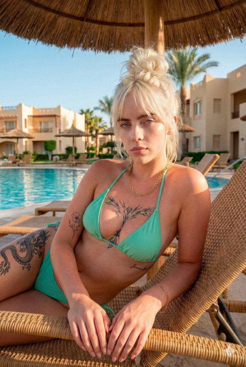 Poolside paradise portrait with golden hour influence — example 2
