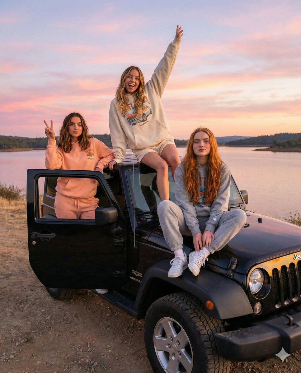 Road Trip Aesthetic with Three Subjects and Jeep — example 1