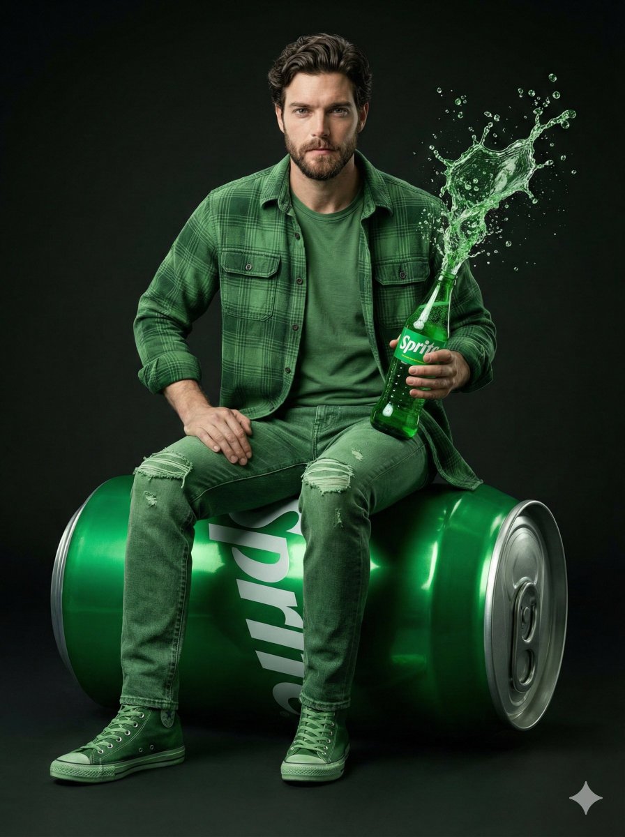 Giant Sprite Can Product Shot with Subject — example 1