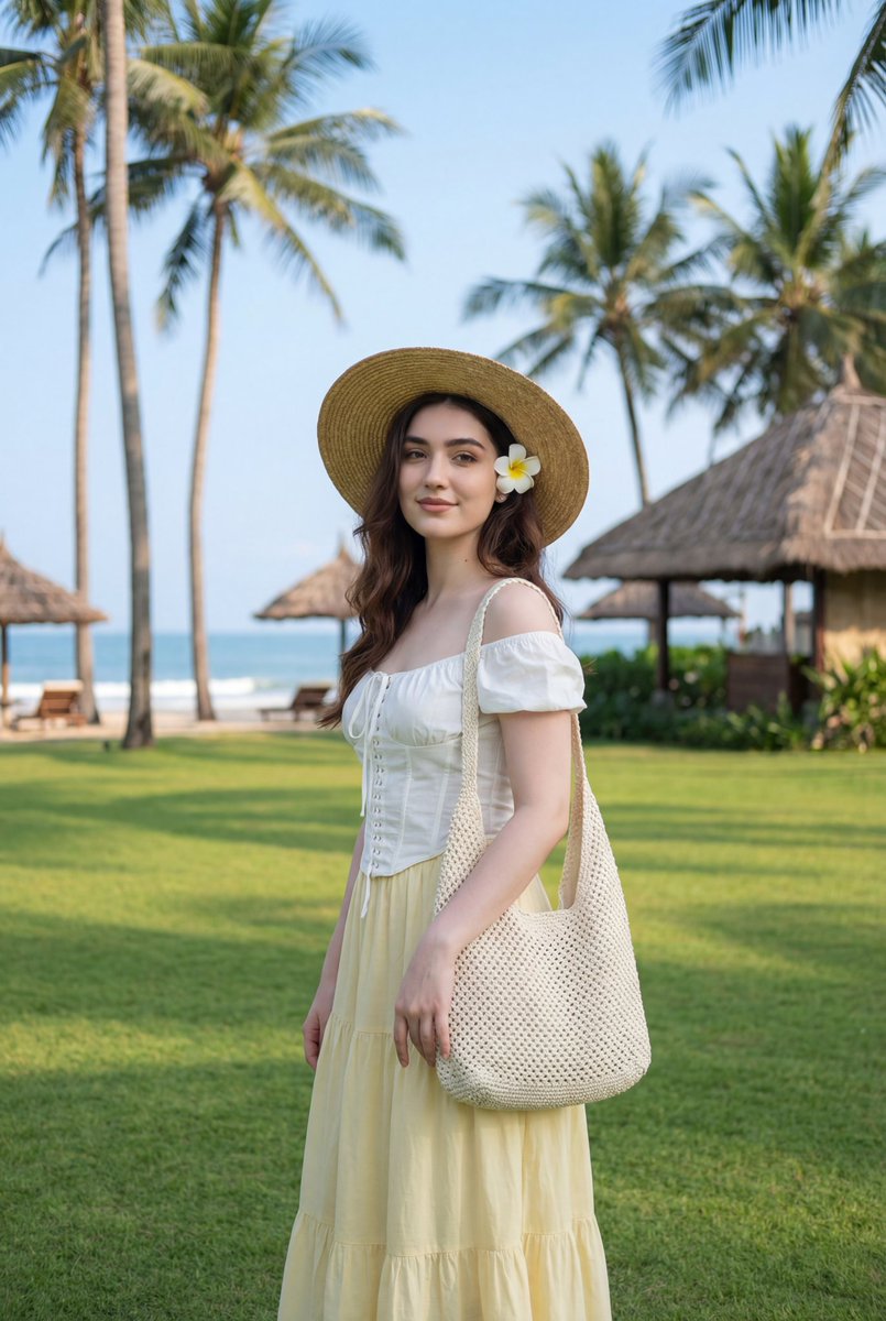 Tropical Lifestyle Portrait in Cottagecore Style — example 1