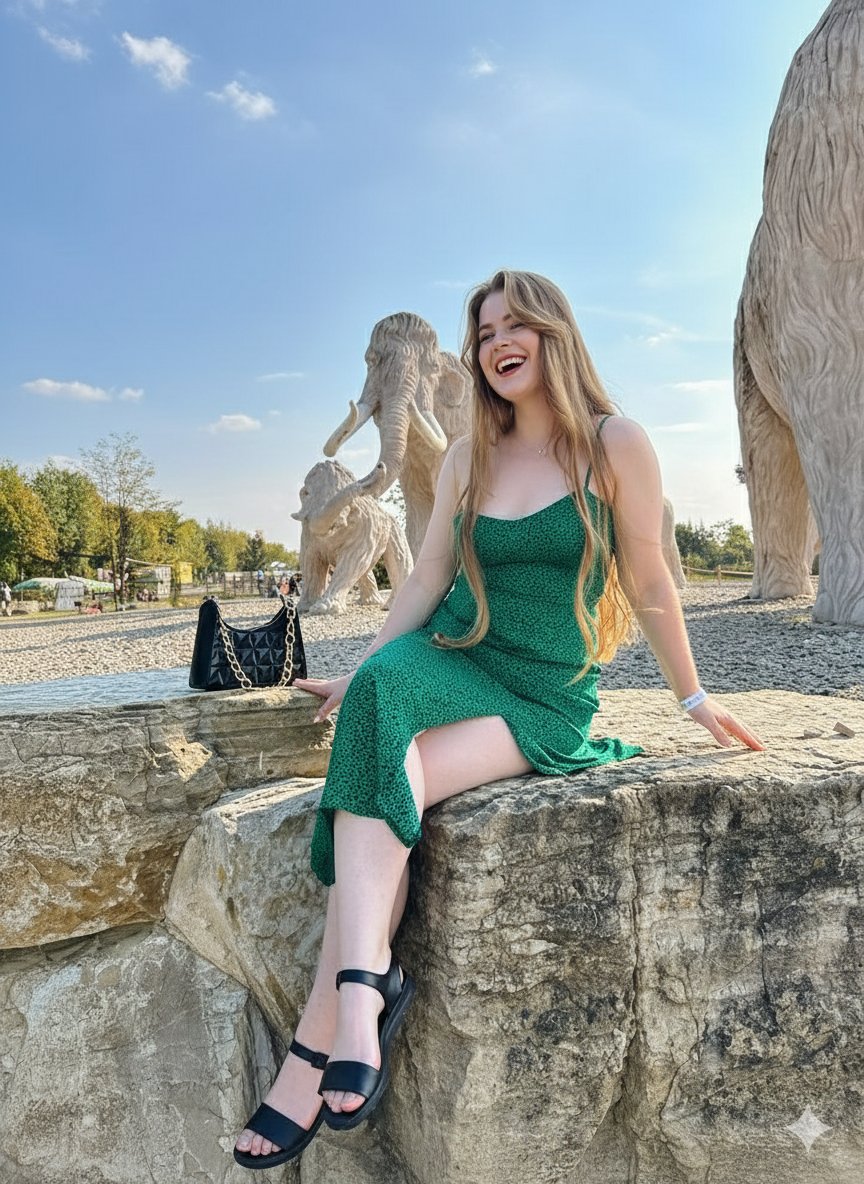 Joyful Woman at Prehistoric Mammoth Park — example 1