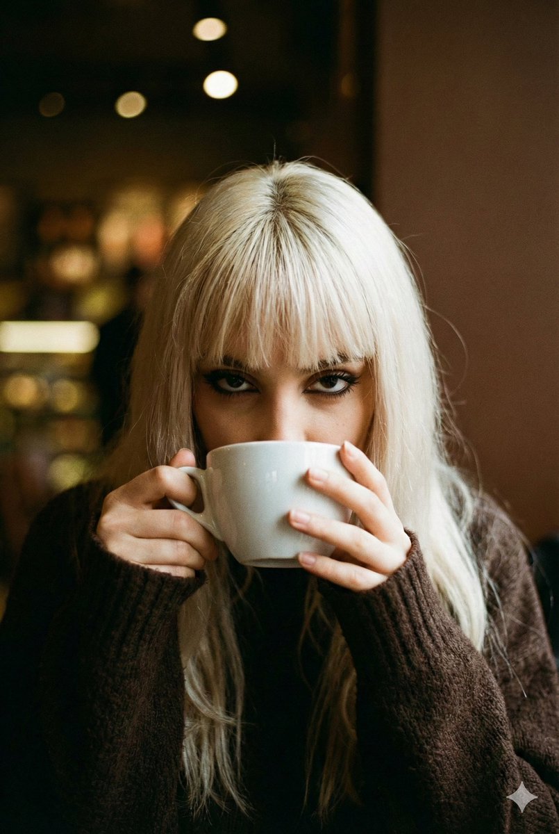 Cinematic Melancholic Cafe Portrait — example 1